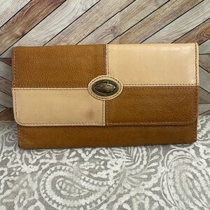 VINTAGE Moda Italia Paolo‎ Piccolo brown & tan leather wallet 7.5” x 4”